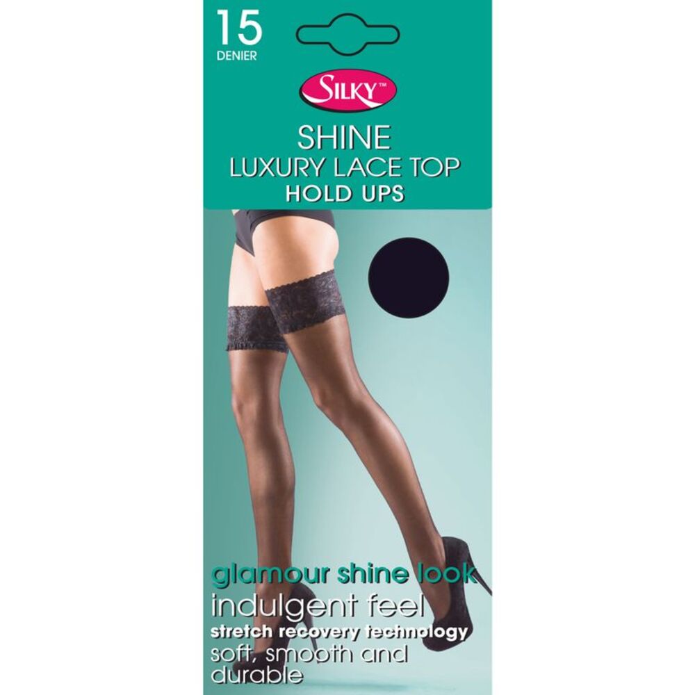 Silky Womens/Ladies Shine Lace Top Hold Ups (1 Pair) / Navy
